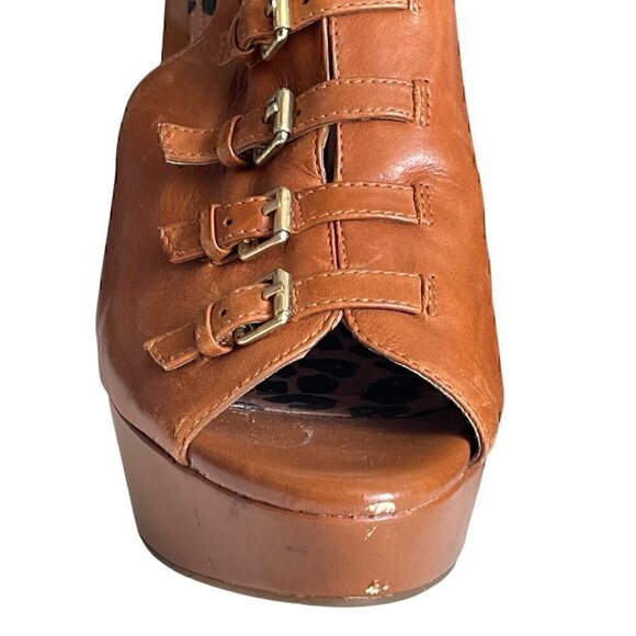 Jessica Simpson Brown Leather Buckle Wedge Platform Sandals Size 7.5 - Picture 5 of 10